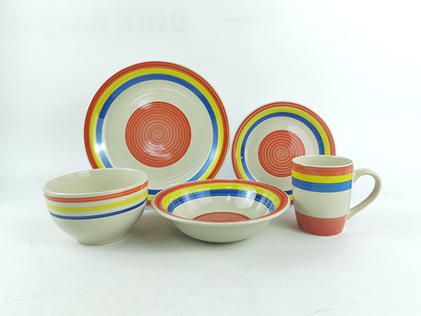 Hand painting Dishes Set Handpainted Handmade Striped Round Stoneware Dinnerware Tableware Set